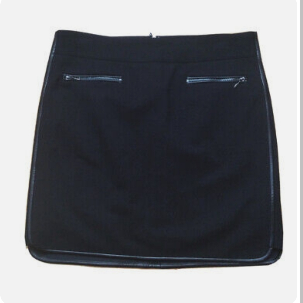 White House Black Market Ponte Mini Skirt Black Size 00 Leather Trim